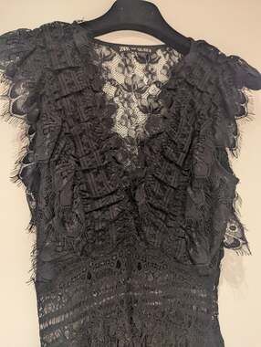 Zara Black Lace Ruffle Exquisite Maxi Dress Size XS
